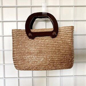 Vintage Jennifer Moore Straw Handbag with Wooden Handles